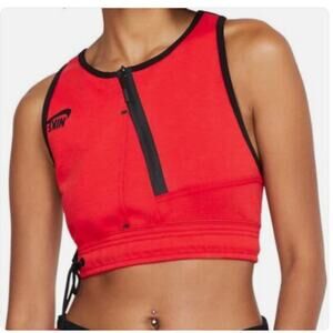 Nike Racerback Zip Front Sports Bra Small Red Black CD4201-600 Halter Tight Fit